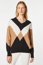 Load image into Gallery viewer, CHUNKY KNIT SWEATER WITH DEEP V NECK AND COLOR-BLOCK DETAILS
