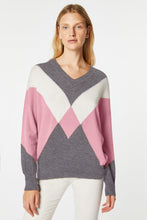 Load image into Gallery viewer, CHUNKY KNIT SWEATER WITH DEEP V NECK AND COLOR-BLOCK DETAILS
