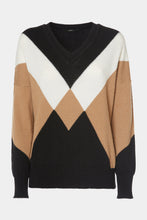 Load image into Gallery viewer, CHUNKY KNIT SWEATER WITH DEEP V NECK AND COLOR-BLOCK DETAILS
