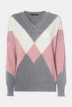 Load image into Gallery viewer, CHUNKY KNIT SWEATER WITH DEEP V NECK AND COLOR-BLOCK DETAILS
