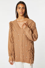 Load image into Gallery viewer, CHUNKY KNIT SWEATER WITH FRINGES, PEARLS AND RHINESTONES
