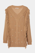 Load image into Gallery viewer, CHUNKY KNIT SWEATER WITH FRINGES, PEARLS AND RHINESTONES
