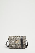 Load image into Gallery viewer, FAUX PONY SKIN CROSS BODY BAG WITH BLACK LEATHER TRIMMINGS
