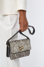 Load image into Gallery viewer, FAUX PONY SKIN CROSS BODY BAG WITH BLACK LEATHER TRIMMINGS
