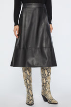 Load image into Gallery viewer, FAUX LEATHER FLARED SKIRT WITH SYMMETRICAL SEAMS
