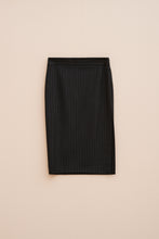 Load image into Gallery viewer, CALF-LENGTH SKIRT IN METALLIC PINSTRIPE FLANNEL WITH SIDE SPLIT
