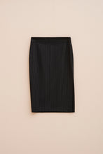 Load image into Gallery viewer, CALF-LENGTH SKIRT IN METALLIC PINSTRIPE FLANNEL WITH SIDE SPLIT
