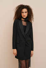 Load image into Gallery viewer, DOUBLE-BREASTED LONG BLAZER IN STRETCHY VISCOSE CREPE WITH FABRIC-COATED BUTTONS
