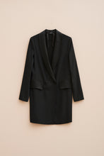 Load image into Gallery viewer, DOUBLE-BREASTED LONG BLAZER IN STRETCHY VISCOSE CREPE WITH FABRIC-COATED BUTTONS
