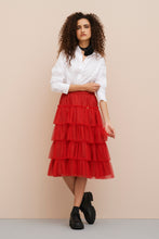 Load image into Gallery viewer, FLOUNCY FLARED SKIRT IN TULLE WITH SEWN-ON G MEDAL

