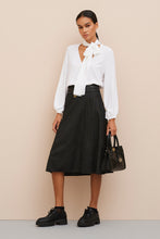 Load image into Gallery viewer, FLARED PINPOINT MIDI SKIRT
