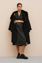 Load image into Gallery viewer, EGG-SHAPED COAT IN HEAVY CASHMERE WOOL WITH FAUX FOX FUR DETAILS
