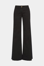 Load image into Gallery viewer, FLARED JEANS IN STRETCH COTTON GABARDINE WITH CRÊPE DE CHINE EMBELLISHMENTS ON THE SIDES 

