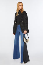 Load image into Gallery viewer, FLARED JEANS IN MEDIUM-WASH STRETCH DENIM WITH CRÊPE DE CHINE EMBELLISHMENTS ON THE SIDES
