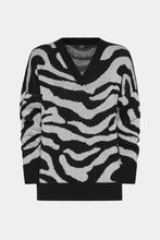 Load image into Gallery viewer, CHUNKY WOOL V-NECK SWEATER WITH METALLIC ANIMAL PATTERN
