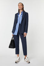 Load image into Gallery viewer, CARROT PANTS IN PINSTRIPE COTTON/LINEN BLEND
