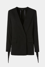 Load image into Gallery viewer, DOUBLE-BREASTED BLAZER IN STRETCHY VISCOSE CRÊPE, COLLARLESS AND FRINGED
