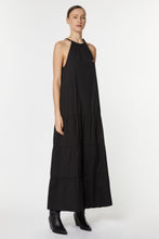 Load image into Gallery viewer, HALTER NECK MAXI DRESS IN STRETCHY POPLIN WITH FLOUNCES AND DRAWSTRING
