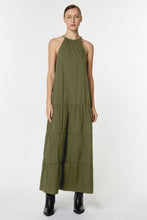 Load image into Gallery viewer, HALTER NECK MAXI DRESS IN STRETCHY POPLIN WITH FLOUNCES AND DRAWSTRING
