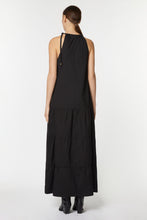 Load image into Gallery viewer, HALTER NECK MAXI DRESS IN STRETCHY POPLIN WITH FLOUNCES AND DRAWSTRING
