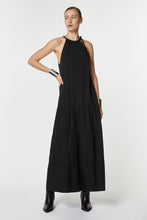 Load image into Gallery viewer, HALTER NECK MAXI DRESS IN STRETCHY POPLIN WITH FLOUNCES AND DRAWSTRING

