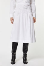Load image into Gallery viewer, FLARED SKIRT IN STRETCHY POPLIN WITH RUCHING DETAIL
