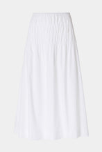 Load image into Gallery viewer, FLARED SKIRT IN STRETCHY POPLIN WITH RUCHING DETAIL
