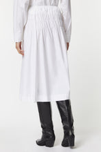 Load image into Gallery viewer, FLARED SKIRT IN STRETCHY POPLIN WITH RUCHING DETAIL
