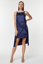 Load image into Gallery viewer, HALTER NECK MIDI DRESS IN STRETCHY SATIN WITH WRAP SKIRT
