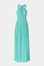 Load image into Gallery viewer, CRÊPE DE CHINE MAXI DRESS WITH RUCHED CRISSCROSS NECK
