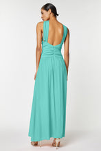 Load image into Gallery viewer, CRÊPE DE CHINE MAXI DRESS WITH RUCHED CRISSCROSS NECK
