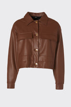 Load image into Gallery viewer, FAUX LEATHER JACKET WITH DOUBLE PATCH POCKETS AND GOLD METAL BUTTONS
