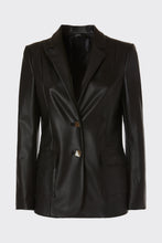 Load image into Gallery viewer, FAUX LEATHER SINGLE-BREASTED TAILORED BLAZER WITH GOLD BUTTONS
