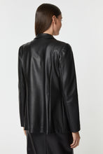 Load image into Gallery viewer, FAUX LEATHER SINGLE-BREASTED TAILORED BLAZER WITH GOLD BUTTONS
