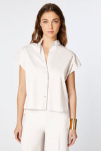 Load image into Gallery viewer, BOXY SLEEVELESS SHIRT IN STRETCHY COTTON POPLIN WITH MANDARIN COLLAR
