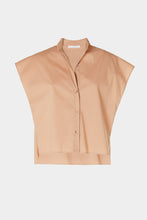 Load image into Gallery viewer, BOXY SLEEVELESS SHIRT IN STRETCHY COTTON POPLIN WITH MANDARIN COLLAR
