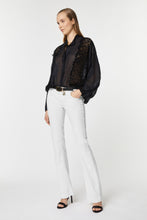 Load image into Gallery viewer, FLARED JEANS IN STRETCH FABRIC WITH SQUARE METAL BUTTONS
