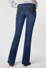 Load image into Gallery viewer, FLARED JEANS IN STRETCH FABRIC WITH GOLDEN METAL BUTTONS
