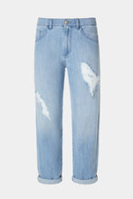 Load image into Gallery viewer, FIVE-POCKET BOYFRIEND JEANS IN LIGHT WASH DENIM WITH RIPS AND BEJEWELLED DETAILS
