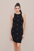 Load image into Gallery viewer, CREPE SATIN DRESS WITH GOLD EYELETS
