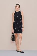 Load image into Gallery viewer, CREPE SATIN DRESS WITH GOLD EYELETS

