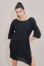Load image into Gallery viewer, CREPE DRESS WITH CREW NECK AND DECORATIVE KNOT ON THE SIDE
