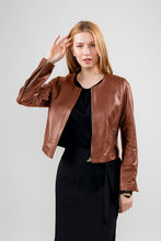 Load image into Gallery viewer, Collar-less jacket in leather

