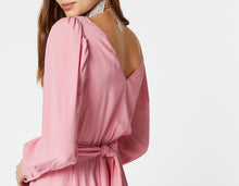 Load image into Gallery viewer, FLARED CREPE DE CHINE MIDI DRESS WITH BELT AND RHINESTONE BUCKLE
