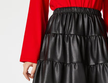 Load image into Gallery viewer, FAUX LEATHER FLOUNCY SKIRT
