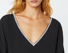 Load image into Gallery viewer, CREPE DE CHINE TOP WITH RHINESTONE DETAILS AT THE NECKLINE
