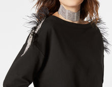 Load image into Gallery viewer, BOXY SWEATSHIRT WITH FEATHERS AND RHINESTONES
