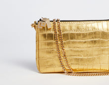 Load image into Gallery viewer, CLUTCH BAG IN FAUX CROCODILE LEATHER WITH GOLD METAL CHAIN
