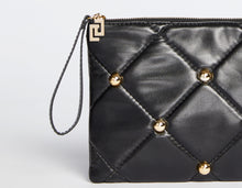 Load image into Gallery viewer, FAUX LEATHER PUFFER BAG WITH DIAMOND STITCHING AND STUDS

