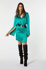 Load image into Gallery viewer, COLLARED DRESS IN STRETCHY SATIN
